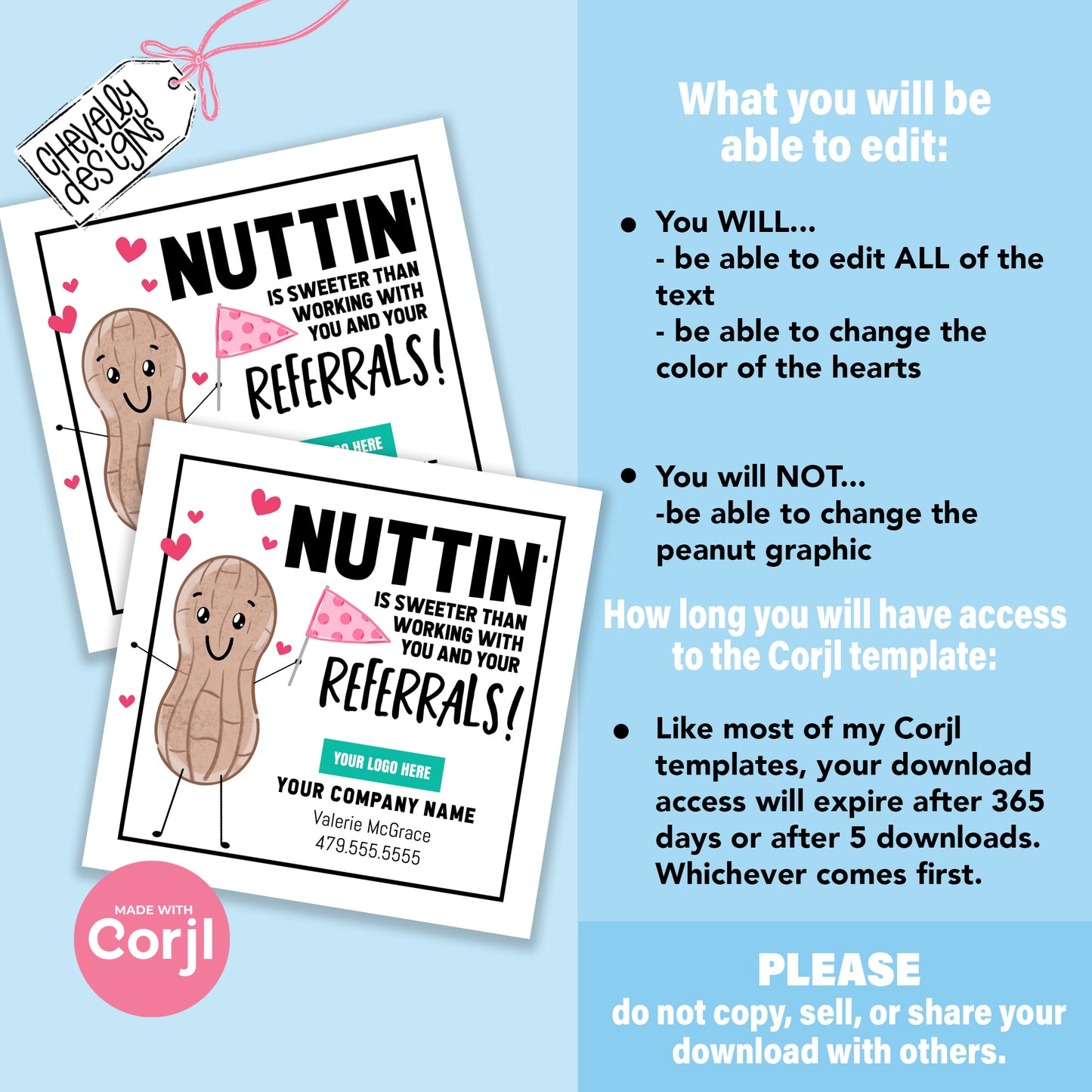 EDITABLE - Nuttin is sweeter than working with you - Referral Marketing Gift Tag - Printable Digital File