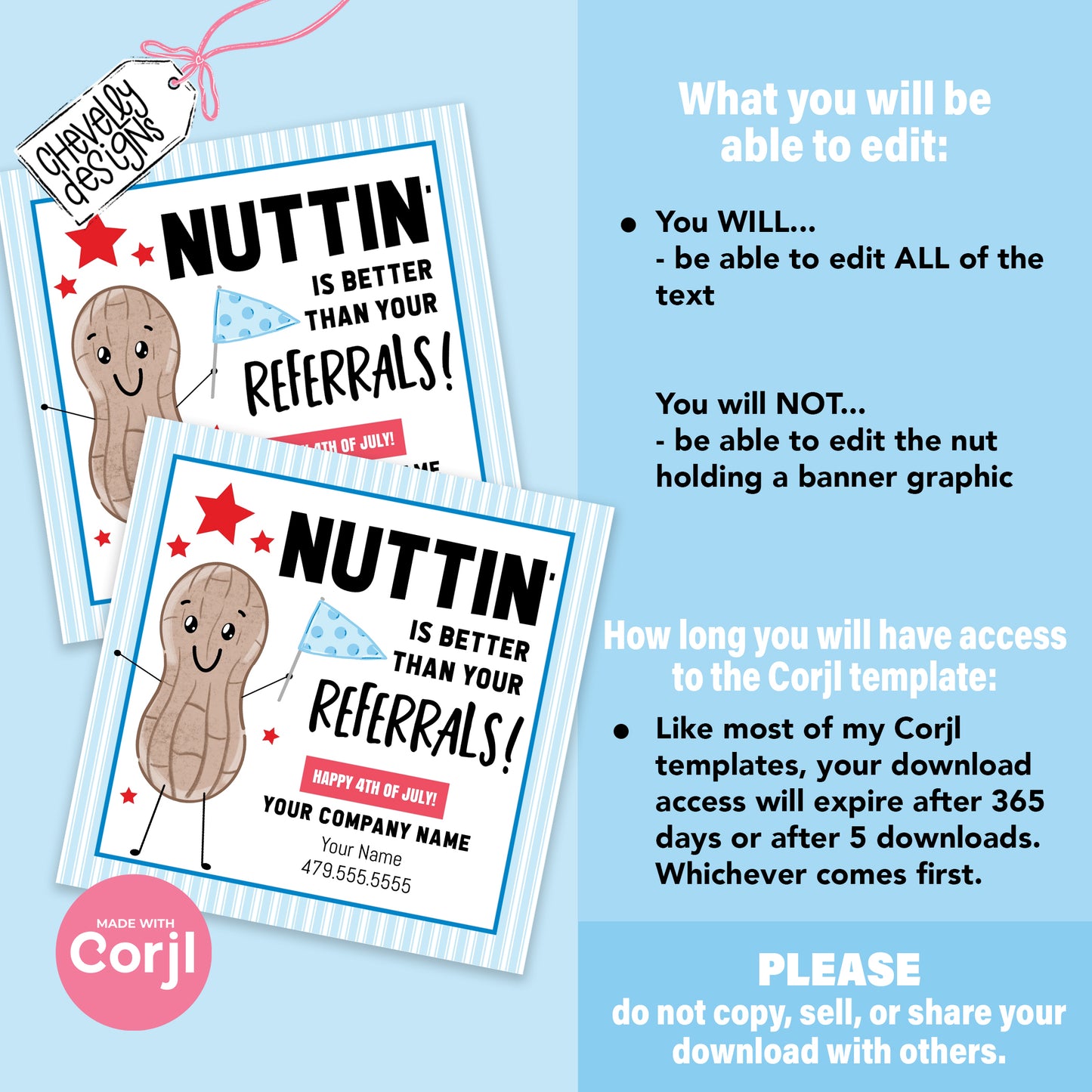 EDITABLE - Nuttin is better than your referrals - Patriotic Business Marketing Gift Tag - 4th of July - Printable Digital File