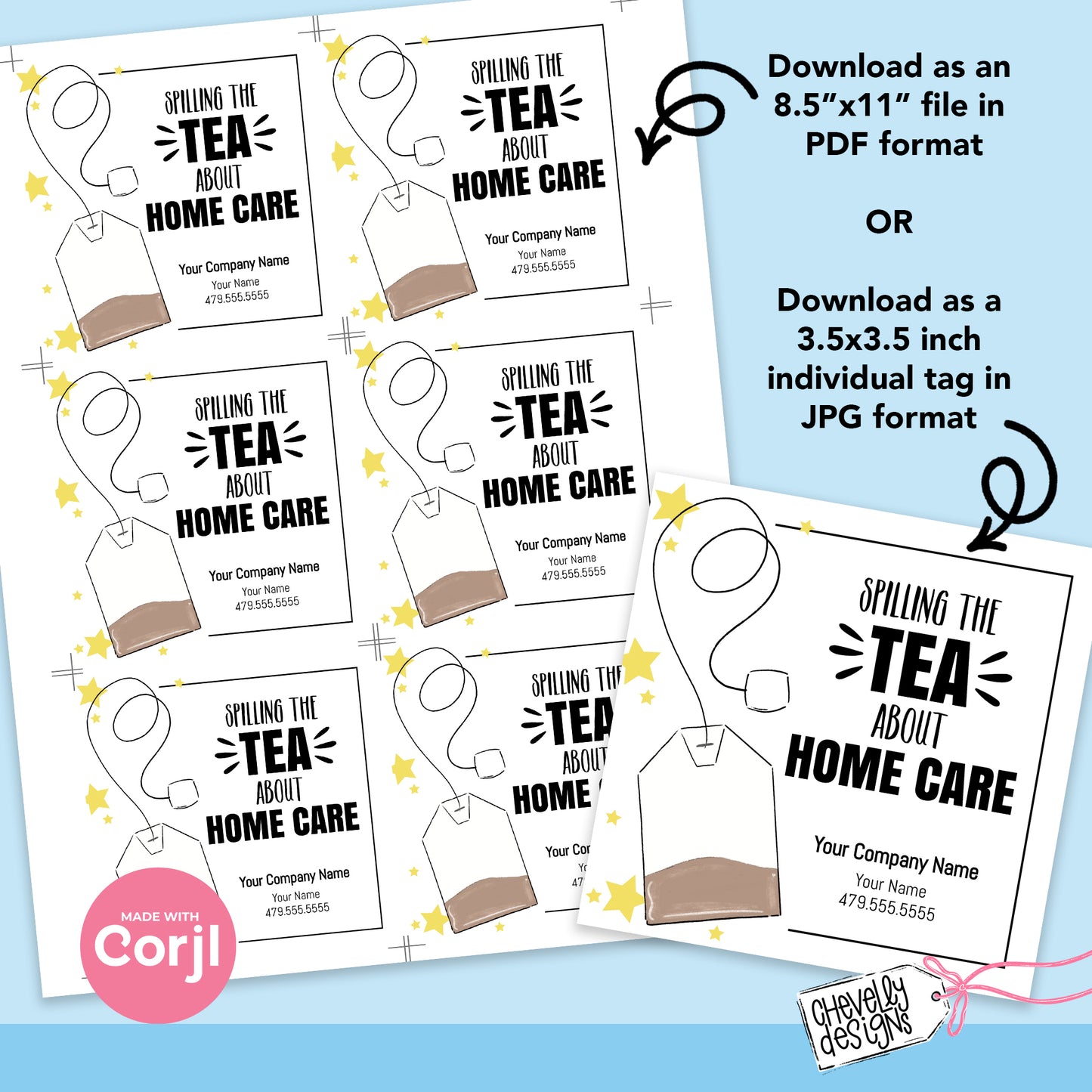 EDITABLE - Spilling the Tea about Home Care - Referral Marketing Gift Tag - Printable Digital File