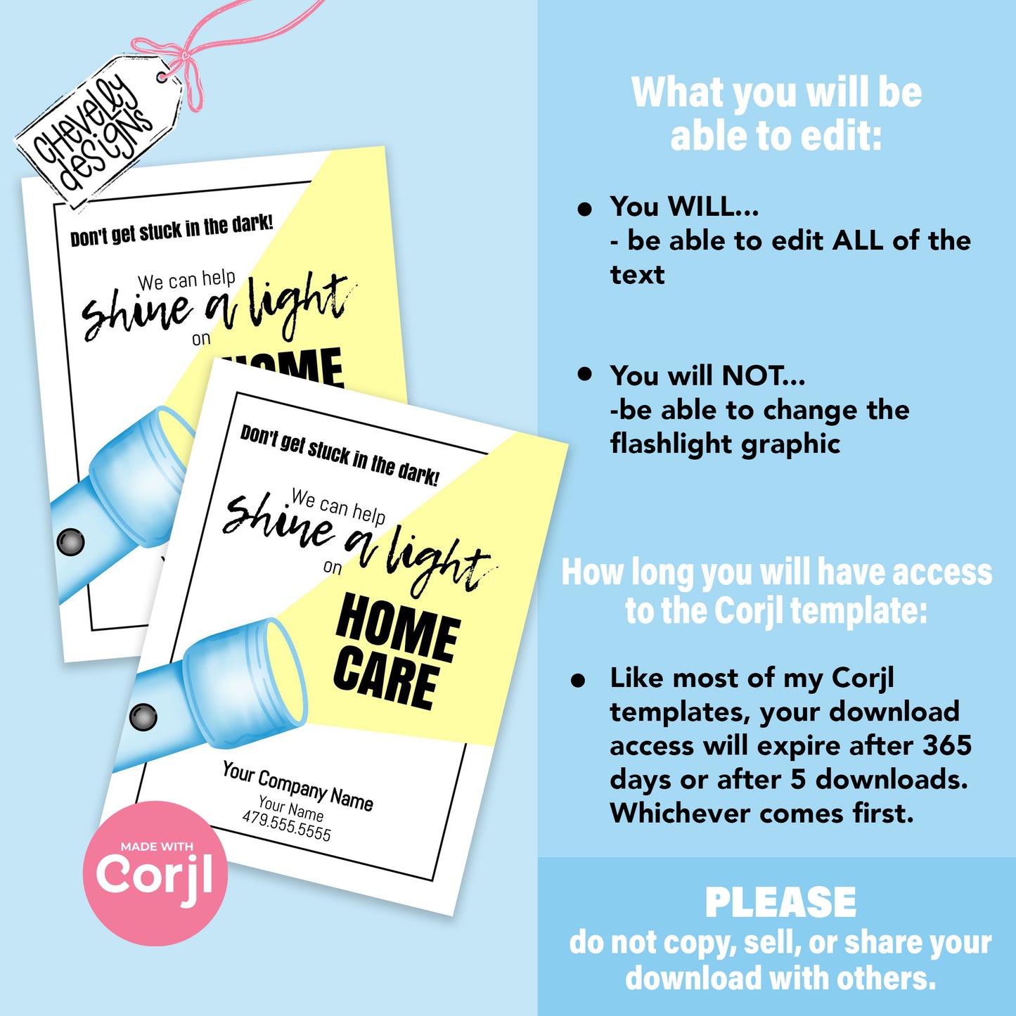 EDITABLE - Shine a Light on Home Care - Business Marketing Gift Tag - Printable Digital File