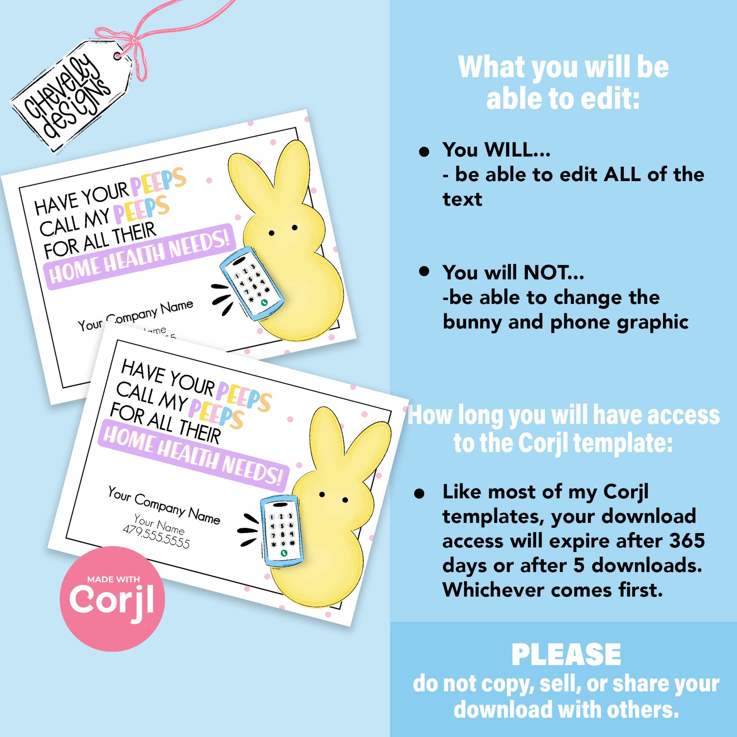 EDITABLE - Call my peeps for all your home health needs - Easter Business Referral Marketing Gift Tag - Printable Digital File