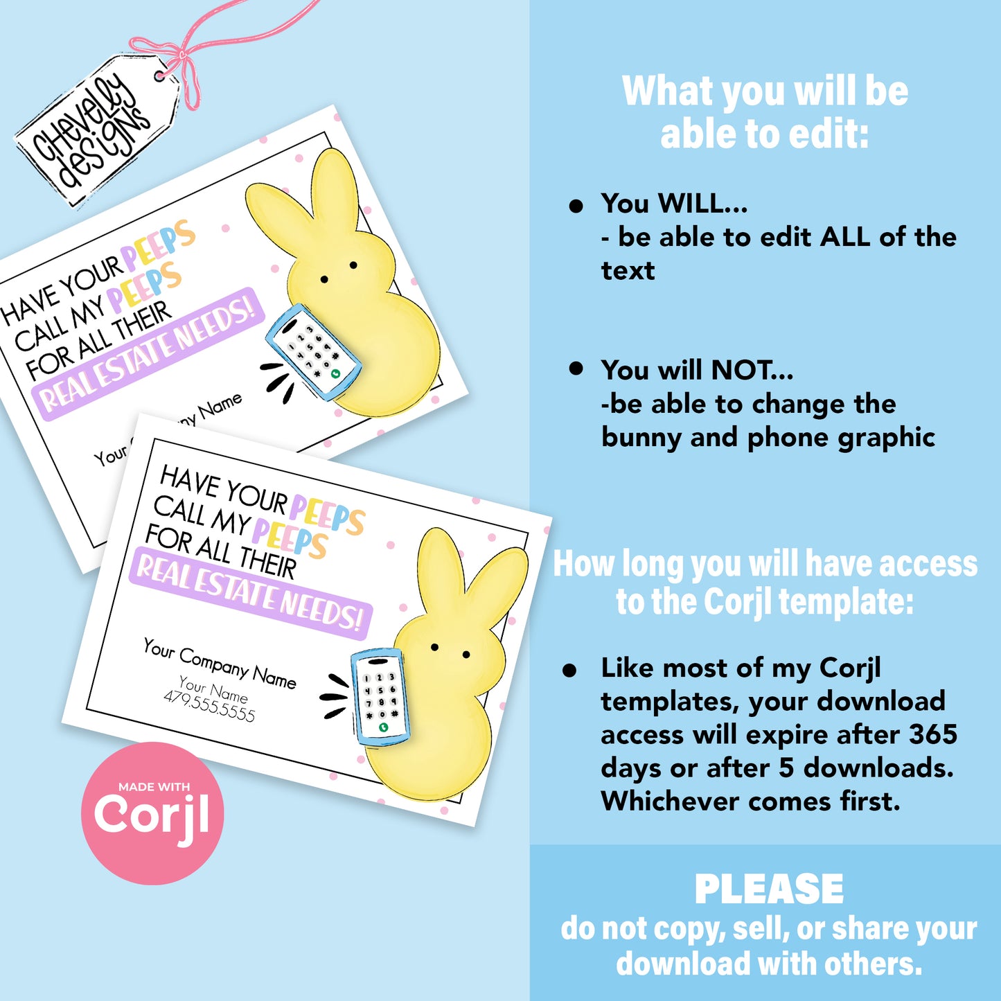 EDITABLE - Call my peeps for all your real estate needs - Easter Business Referral Marketing Gift Tag - Printable Digital File