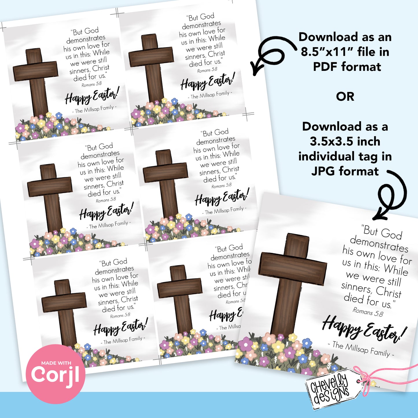 EDITABLE - While we were still sinners Christ died for us - Romans 5:8 - Easter Treat Gift Tag - Printable Digital File