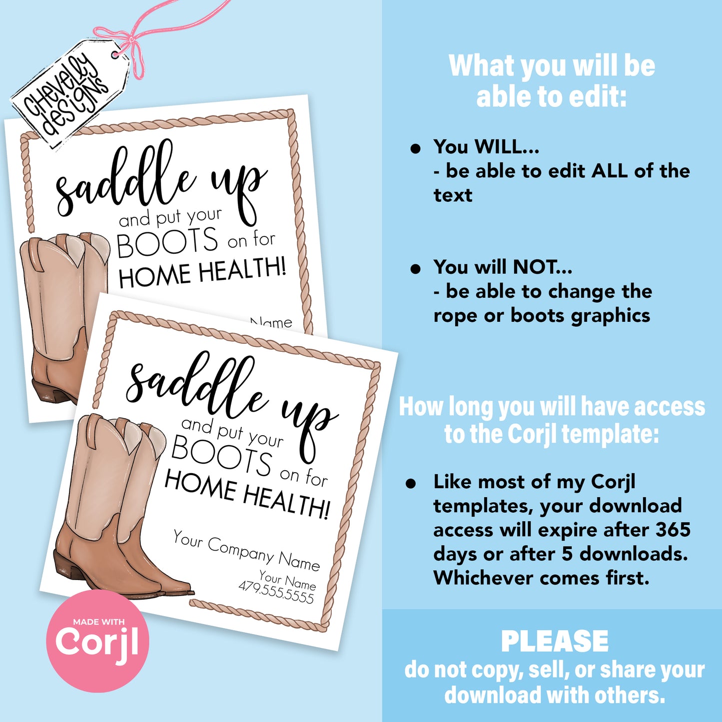 EDITABLE - Saddle up and put your boots on for Home Health - Referral Treat Tag - Printable Digital File