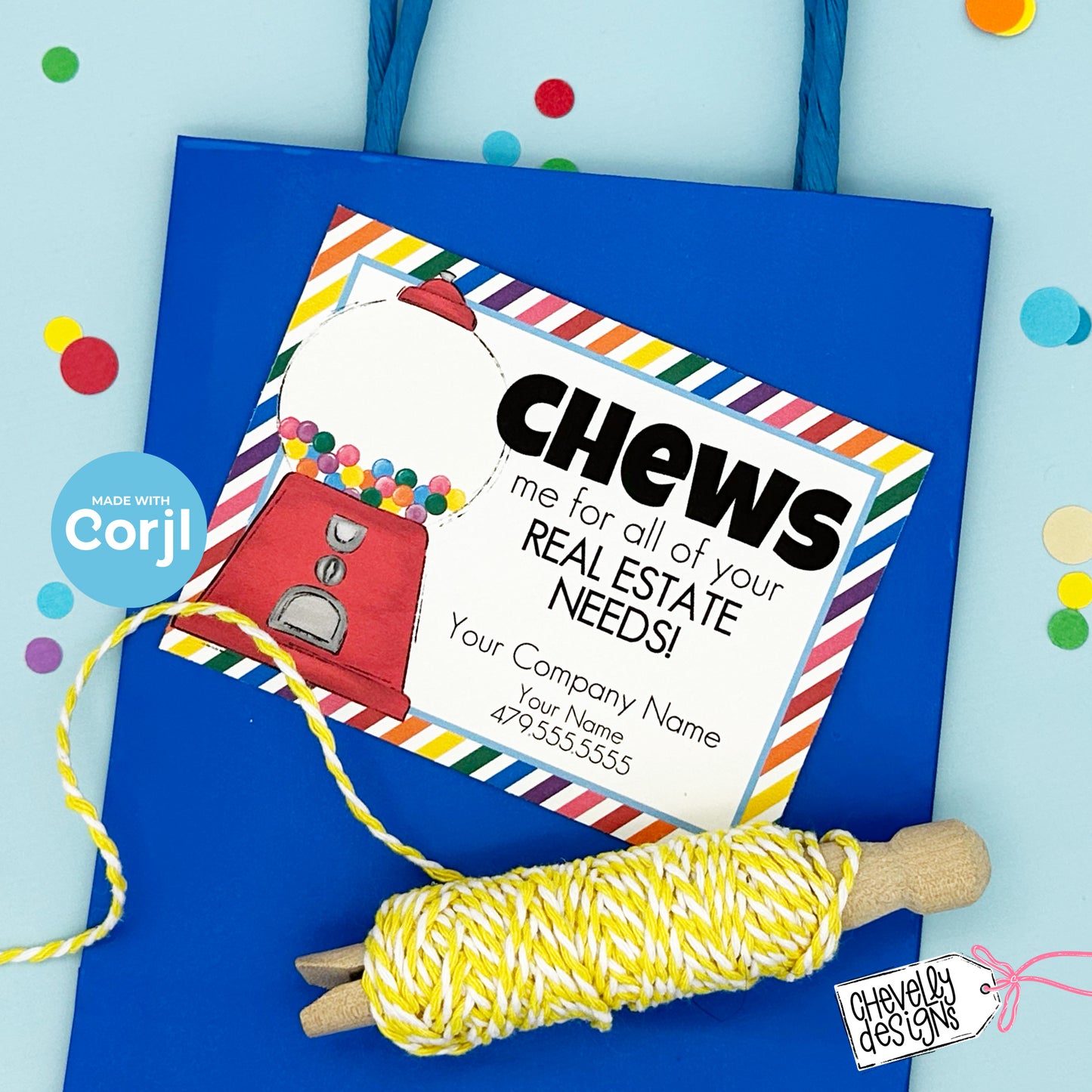 EDITABLE - Chews me for your Real Estate Needs - Referral Marketing Gift Tag - Printable Digital File