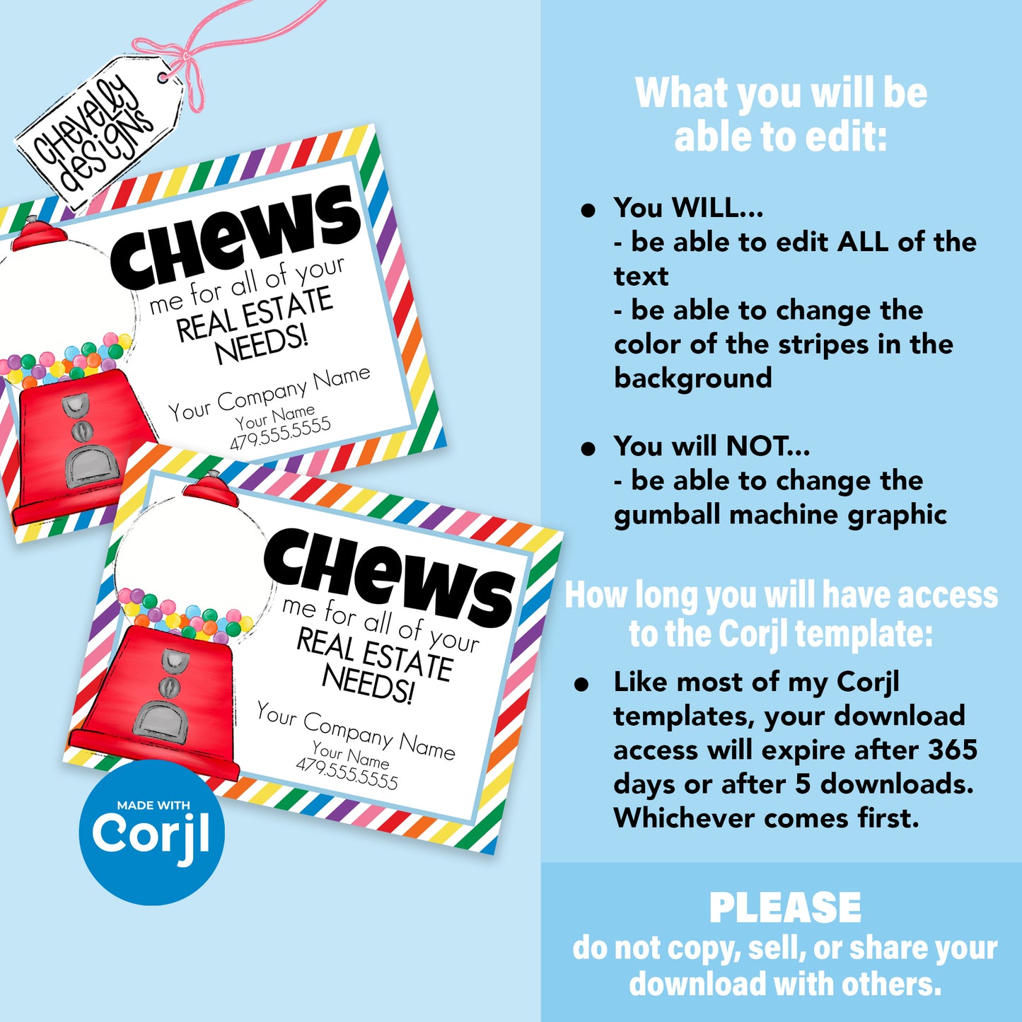 EDITABLE - Chews me for your Real Estate Needs - Referral Marketing Gift Tag - Printable Digital File