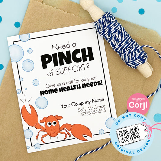 EDITABLE - Need a Pinch of Support - Home Health Referral Gift Tag - Ocean, Lobster - Printable Digital File