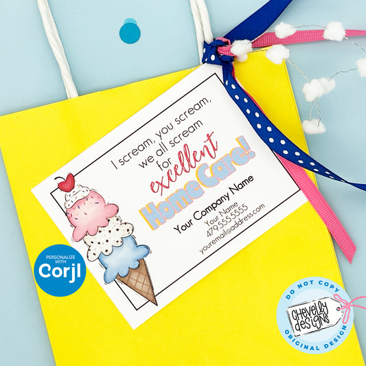 EDITABLE - I Scream, You Scream - Ice Cream Cone Business Referral Gift Tags - Printable Digital File
