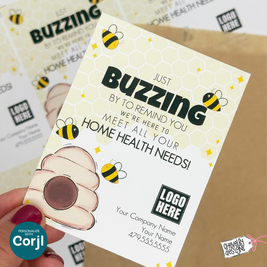 Editable Home Health Business Referral Gift Tags, Buzzing By Bee Printable, Digital File HT441a