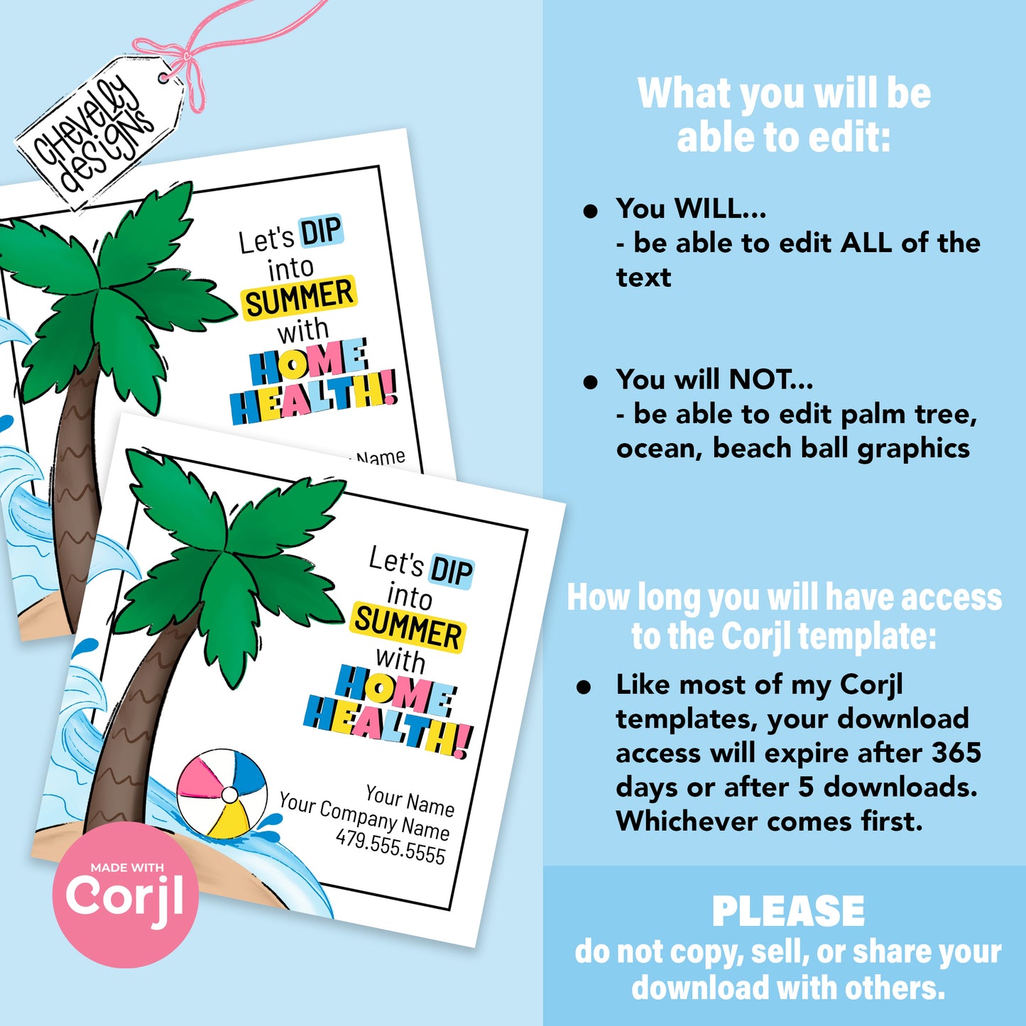 EDITABLE - Dip into Summer with Home Health - Chips and Dip Gift - Palm Tree, Ocean, Referral Gift Tags - Printable Digital File