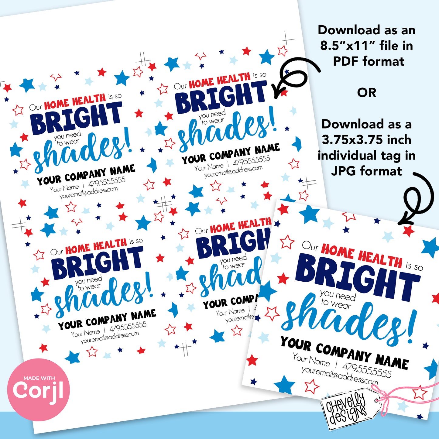 EDITABLE - Home Health so Bright you need Shades - patriotic, sunglasses, 4th of July - Referral Gift Tags - Printable Digital File