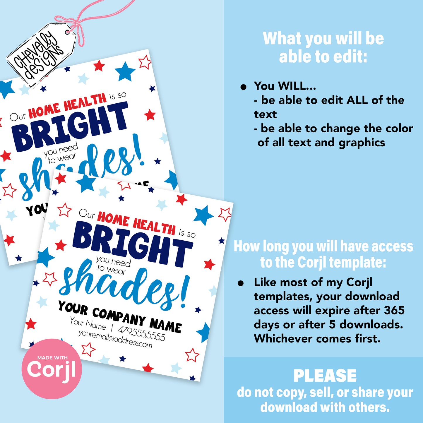 EDITABLE - Home Health so Bright you need Shades - patriotic, sunglasses, 4th of July - Referral Gift Tags - Printable Digital File