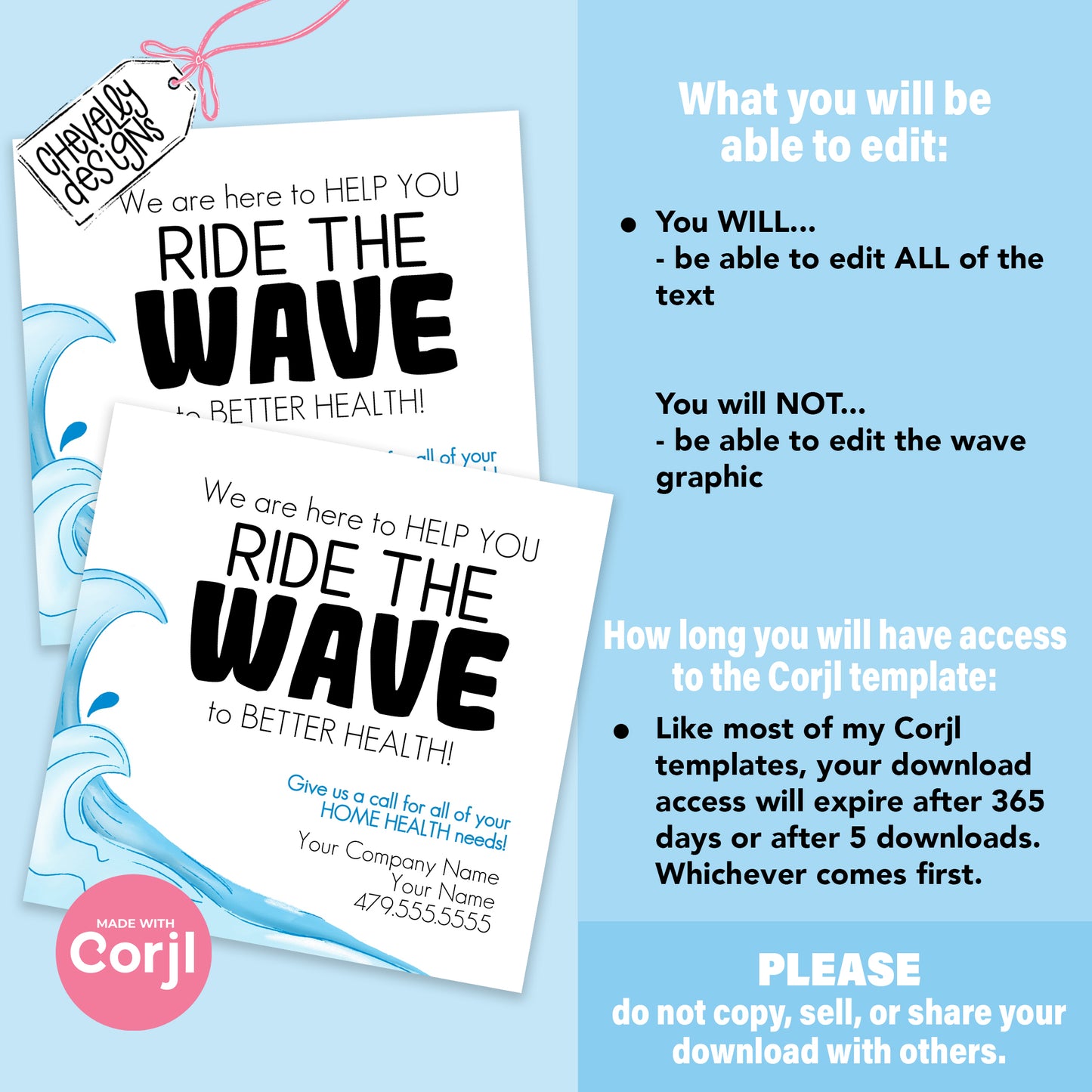 EDITABLE - Ride the Wave to Better Health - summer, ocean, beach - Referral Gift Tags - Printable Digital File