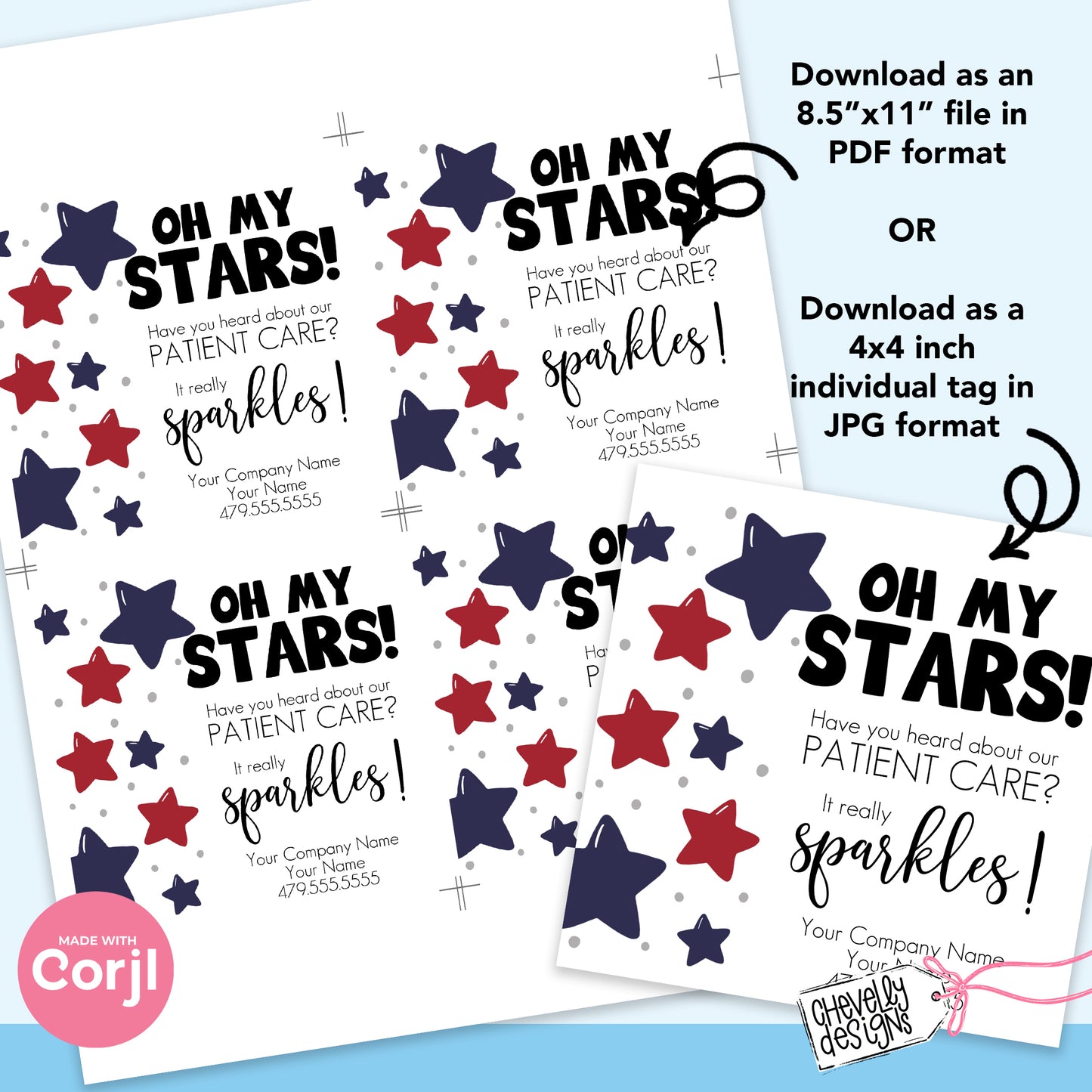 EDITABLE - Oh My Stars - Patient Care Referral Gift Tags - patriotic, 4th of July - Printable Digital File