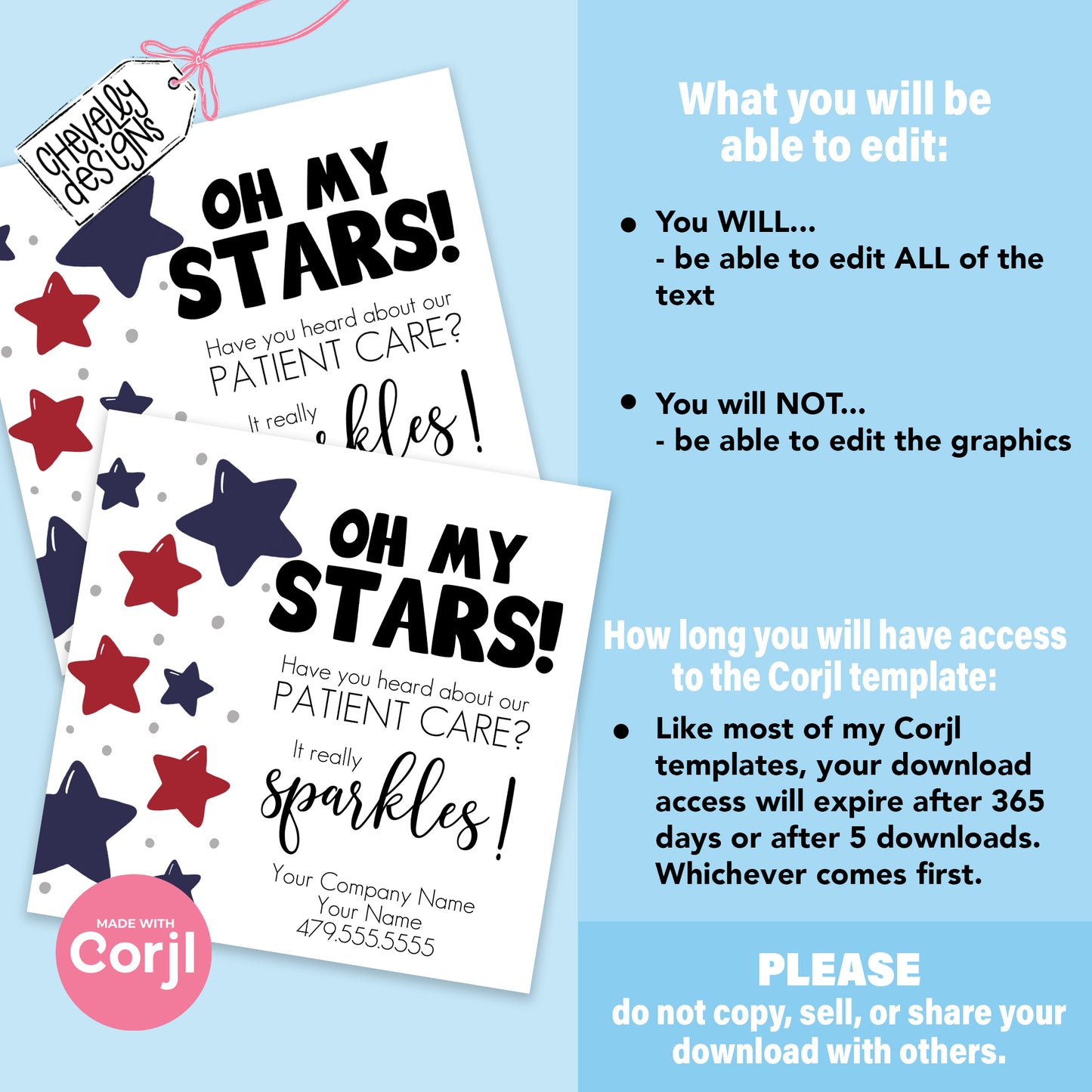 EDITABLE - Oh My Stars - Patient Care Referral Gift Tags - patriotic, 4th of July - Printable Digital File