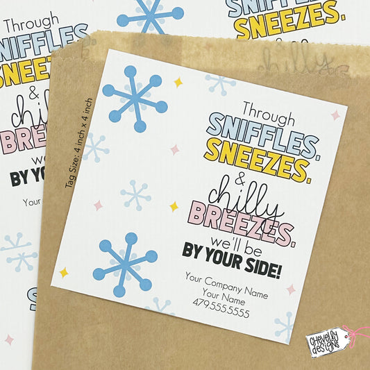 Editable Printable Referral Marketing Gift Tags - Through Sniffles Sneezes and Chilly Breezes