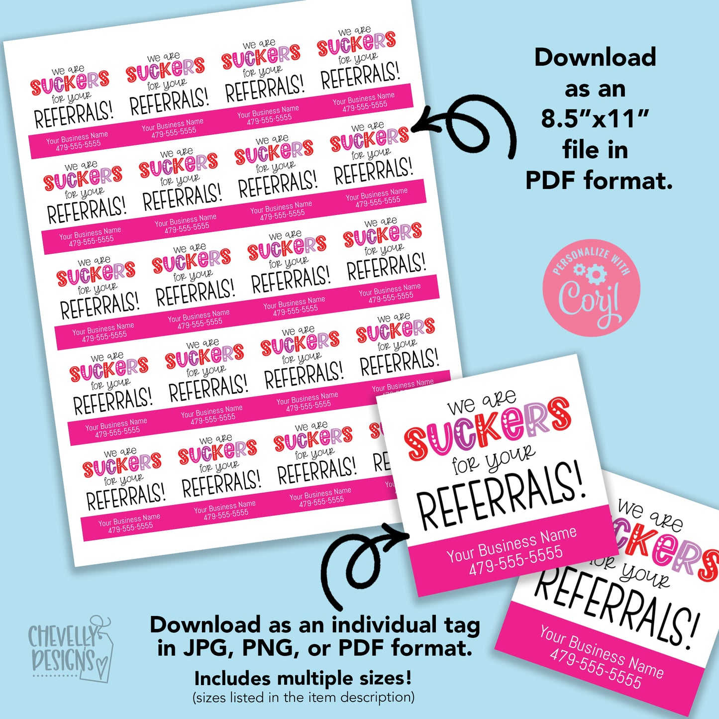 Editable - Suckers for Your Referrals - Gift Tags - Printable Digital File