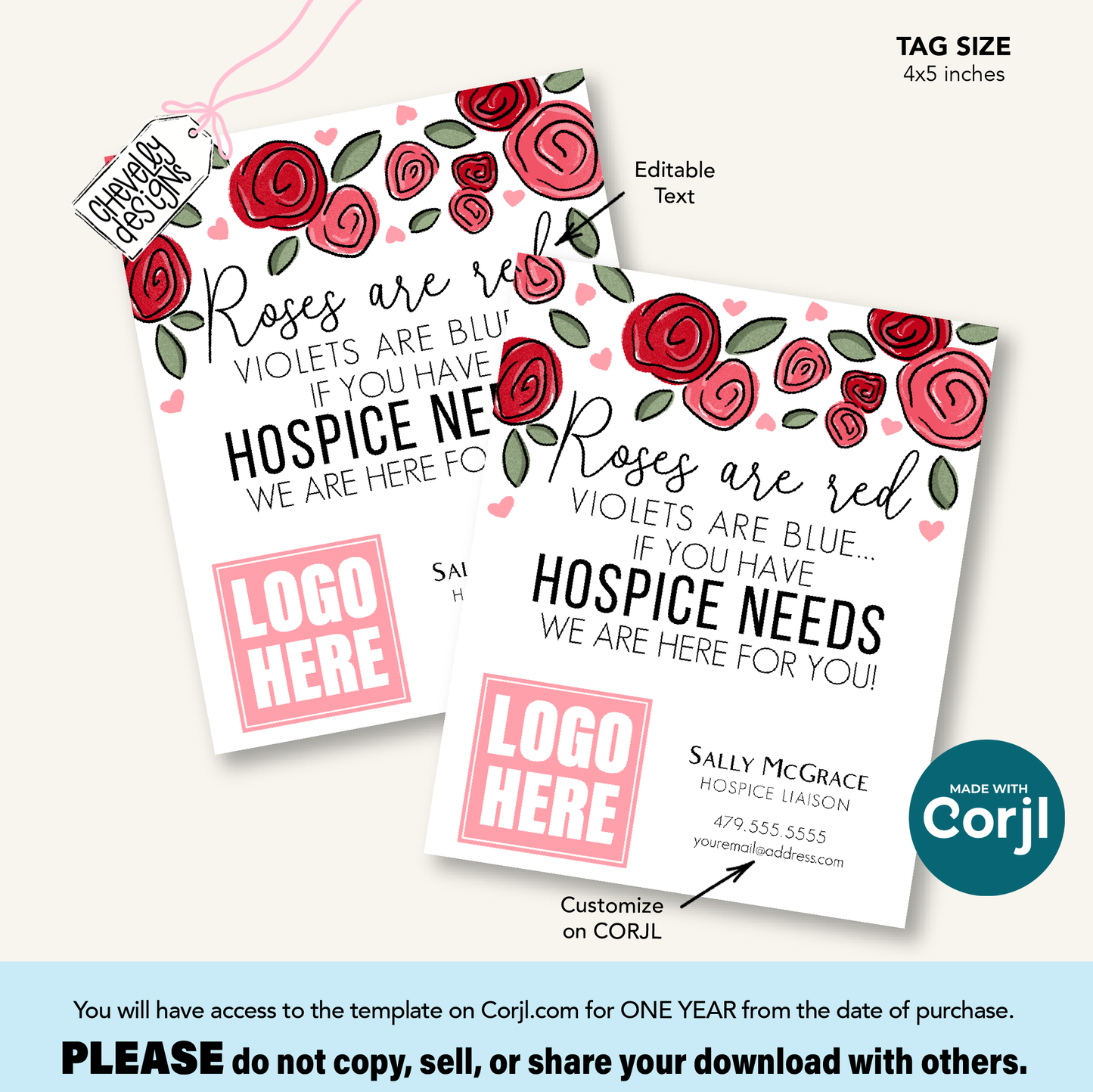 Editable Referral Gift Tag: Valentine Roses Hospice Marketing Label, Printable Digital File