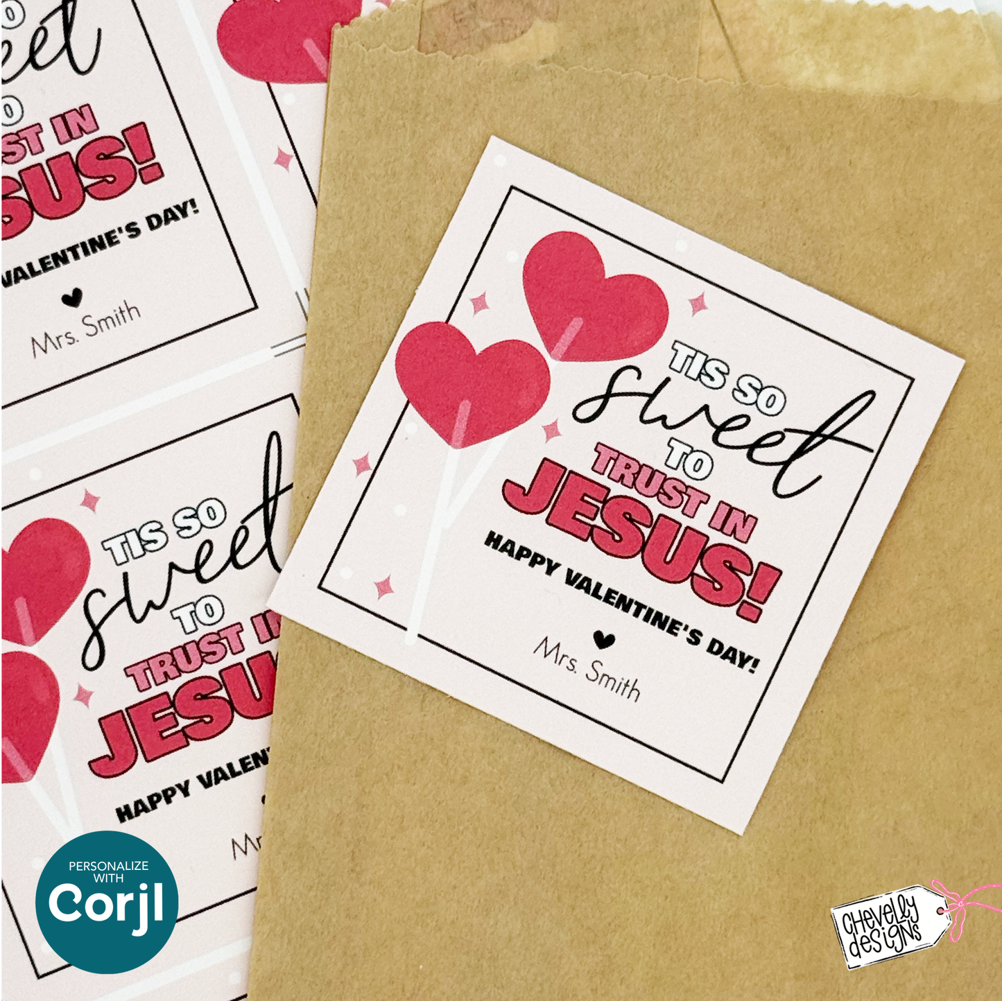 EDITABLE Valentine Treat Tags - Tis so Sweet to Trust in Jesus - Printable Digital File - HTV015