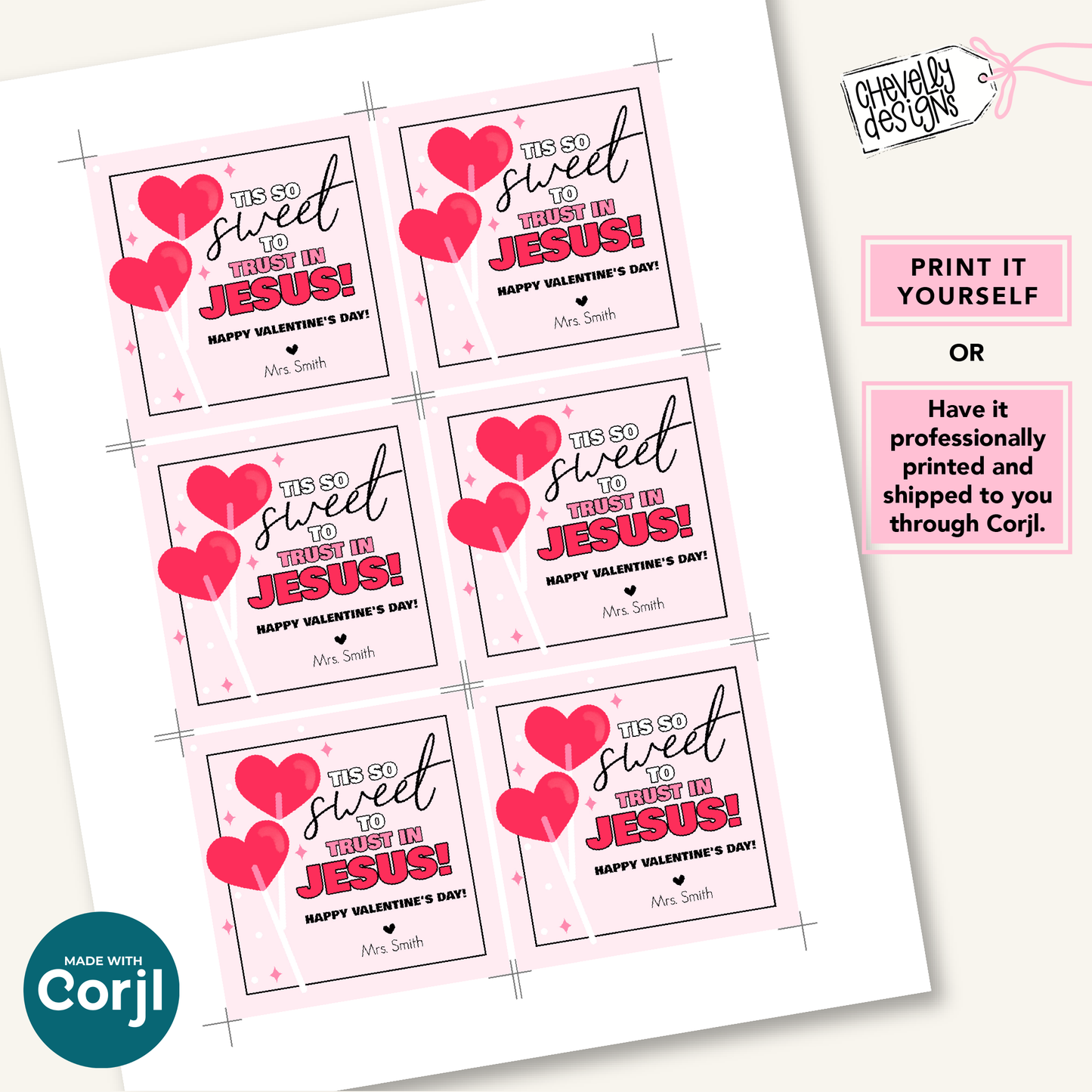 EDITABLE Valentine Treat Tags - Tis so Sweet to Trust in Jesus - Printable Digital File - HTV015