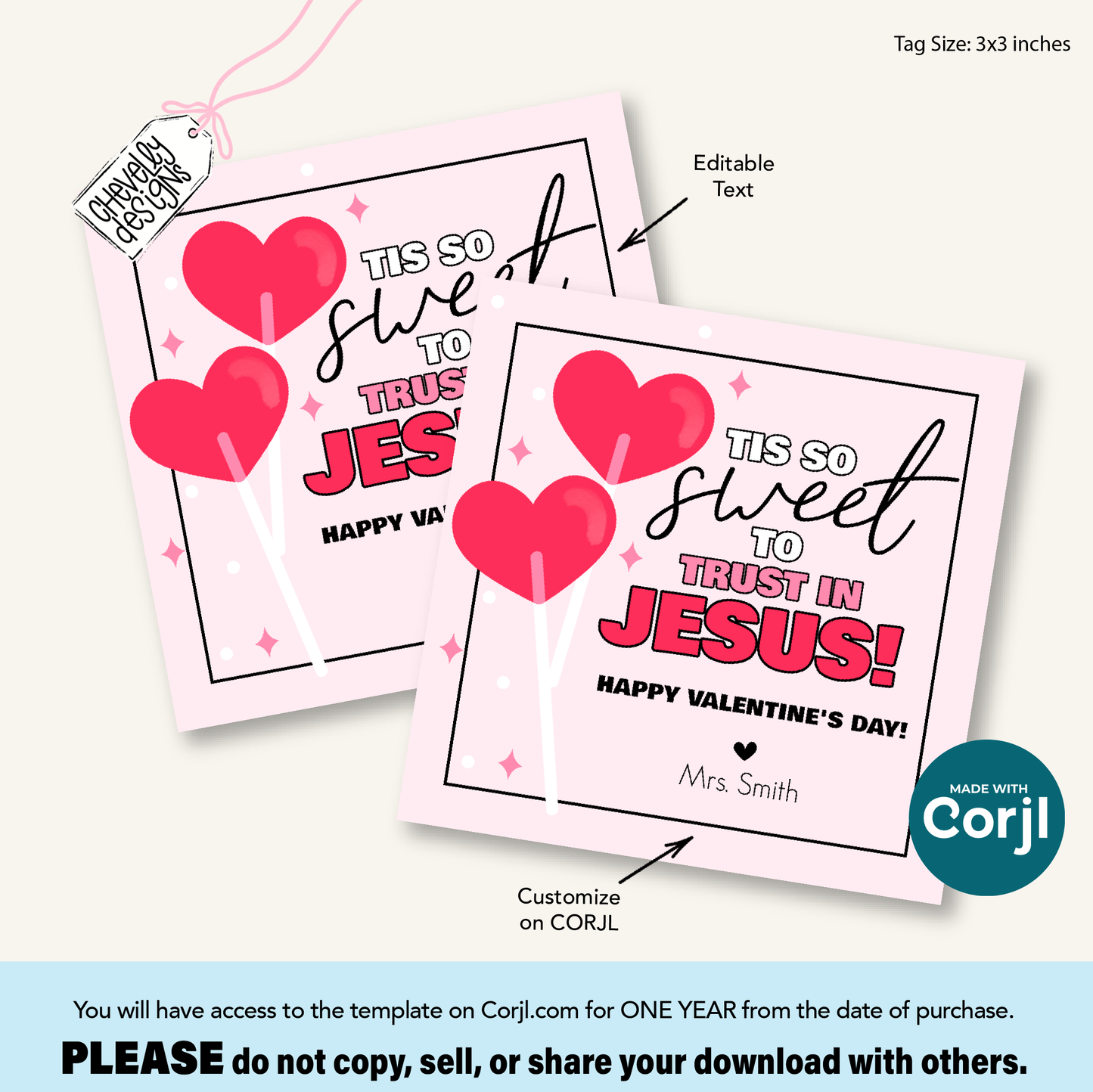 EDITABLE Valentine Treat Tags - Tis so Sweet to Trust in Jesus - Printable Digital File - HTV015