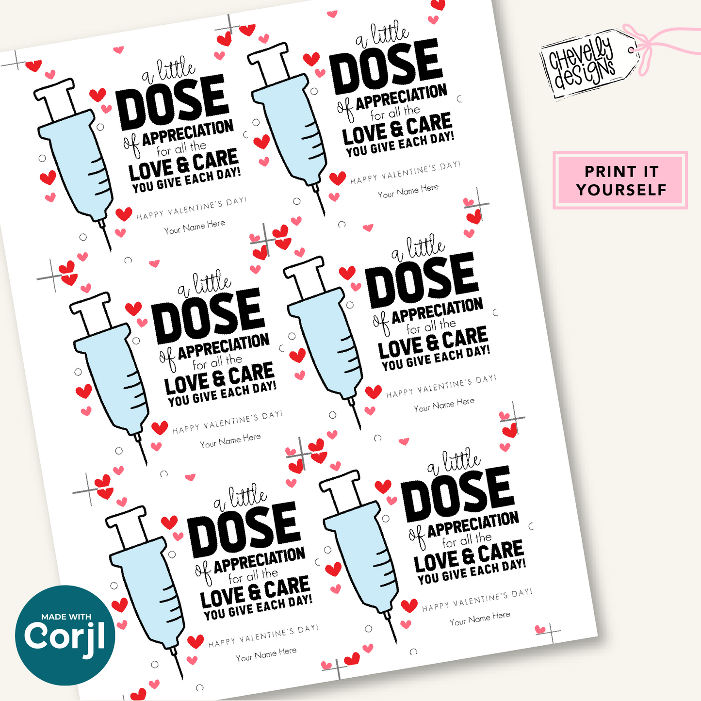 Editable Referral Gift Tag: Dose of Appreciation, Valentine Marketing Label, Printable HTV016