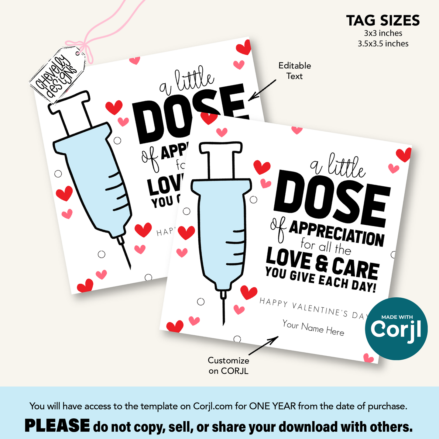 Editable Referral Gift Tag: Dose of Appreciation, Valentine Marketing Label, Printable HTV016