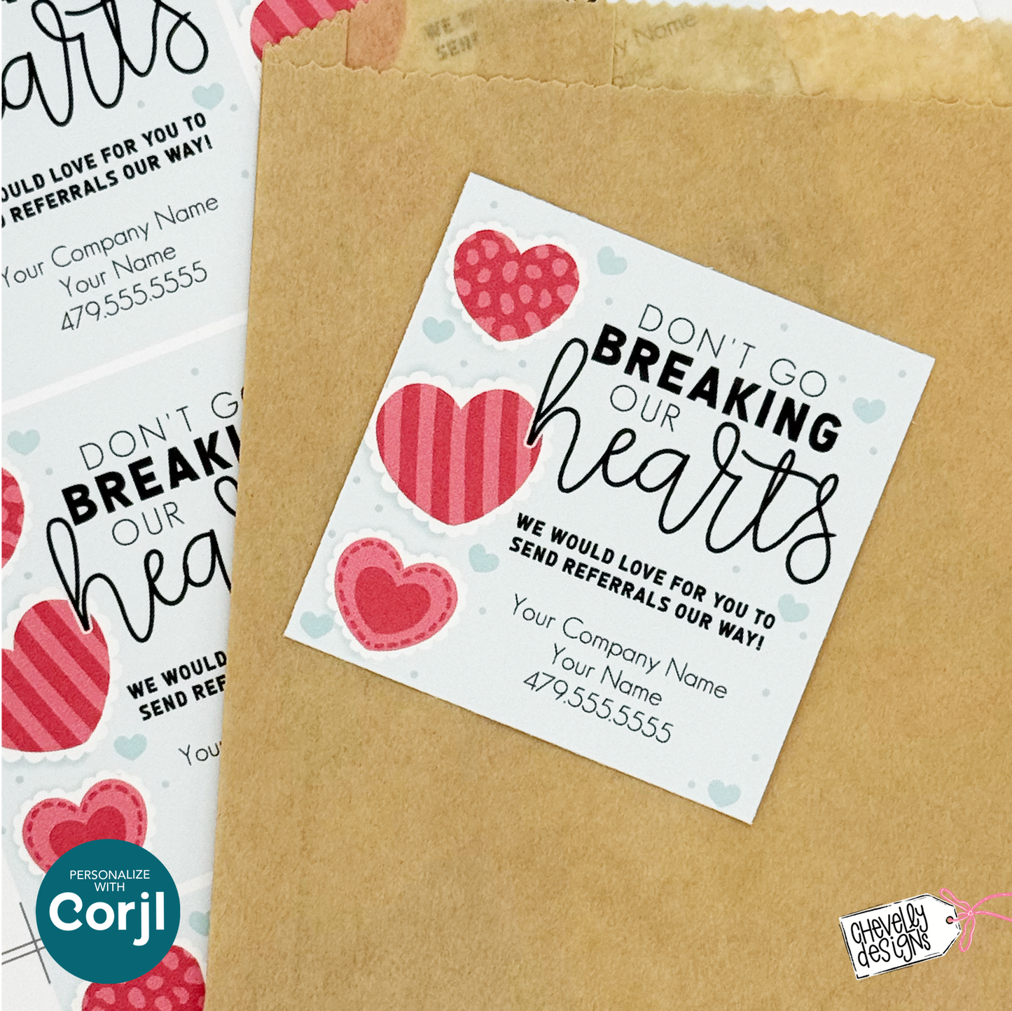 Editable Referral Gift Tag: Breaking Hearts, Valentine Marketing Label, Printable HTV017