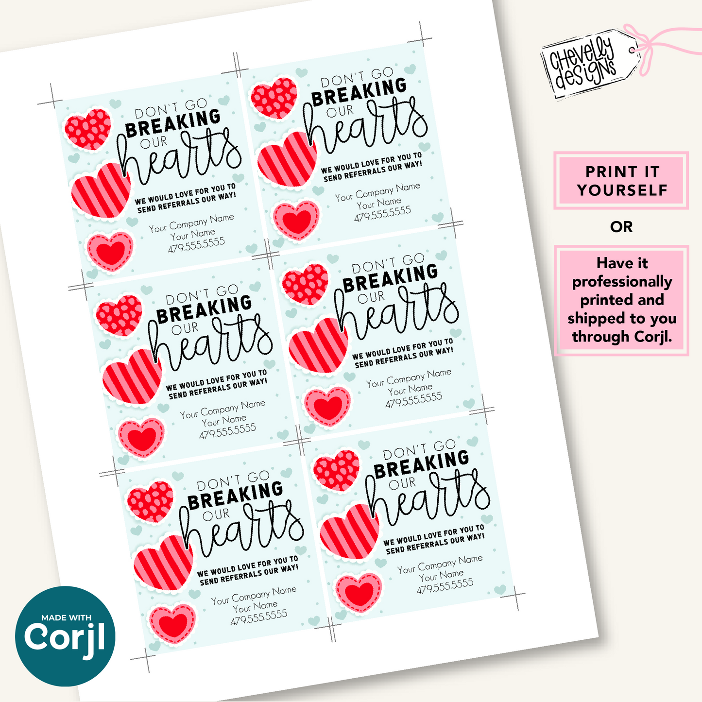 Editable Referral Gift Tag: Breaking Hearts, Valentine Marketing Label, Printable HTV017