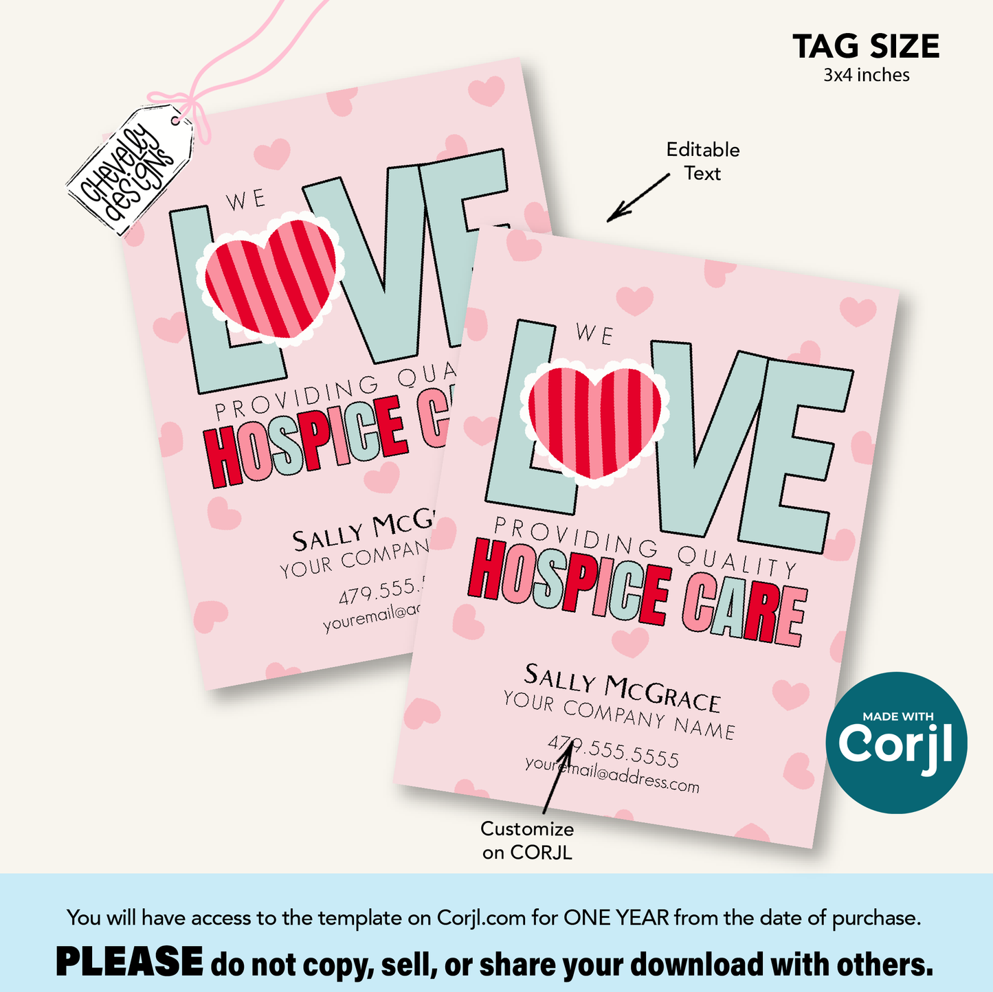Editable Referral Gift Tag: Love Quality Hospice Care, Valentine Marketing Label (Printable Digital File)