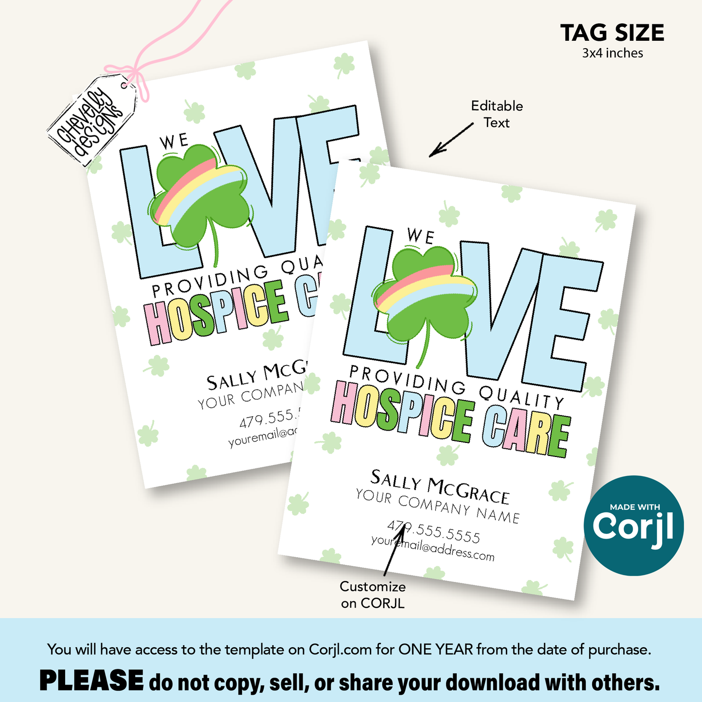 Editable Referral Gift Tag: Love Quality Hospice Care, St Patrick Marketing Label (Printable Digital File)