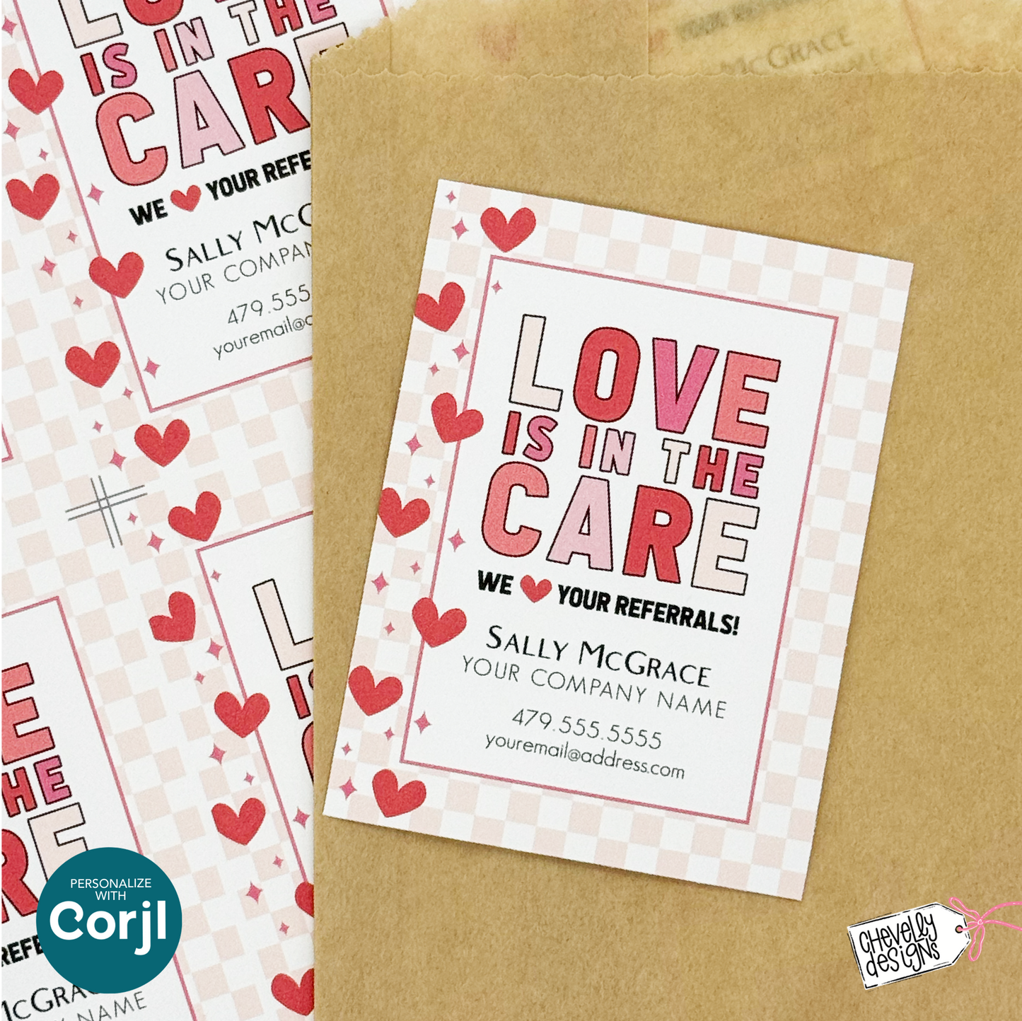 Editable Referral Gift Tag: Love is in the Care, Valentine Marketing Label, Printable VAL033a