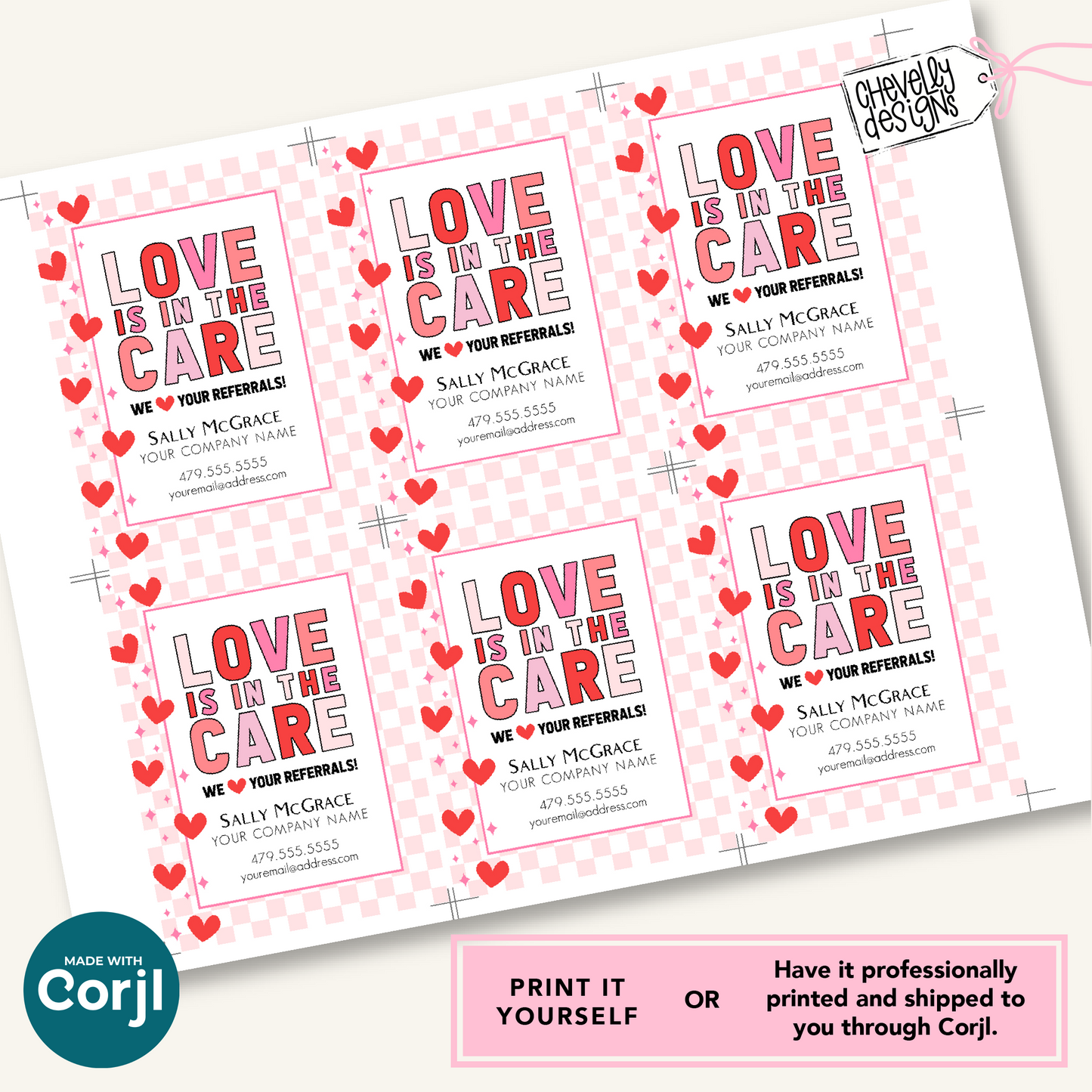 Editable Referral Gift Tag: Love is in the Care, Valentine Marketing Label, Printable VAL033a