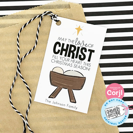 EDITABLE Nativity Christmas Gift Tags - Love of Christ fill Your Heart - Printable, Digital Download