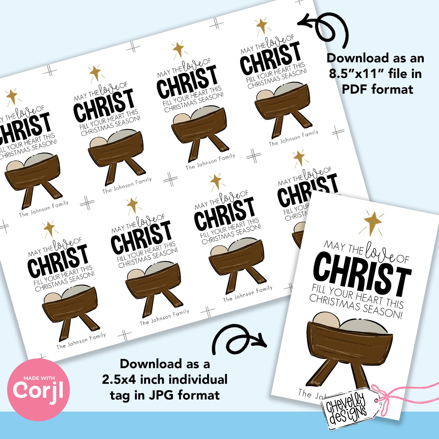 EDITABLE Nativity Christmas Gift Tags - Love of Christ fill Your Heart - Printable, Digital Download