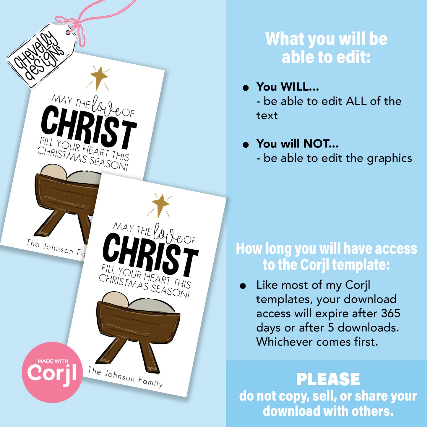 EDITABLE Nativity Christmas Gift Tags - Love of Christ fill Your Heart - Printable, Digital Download