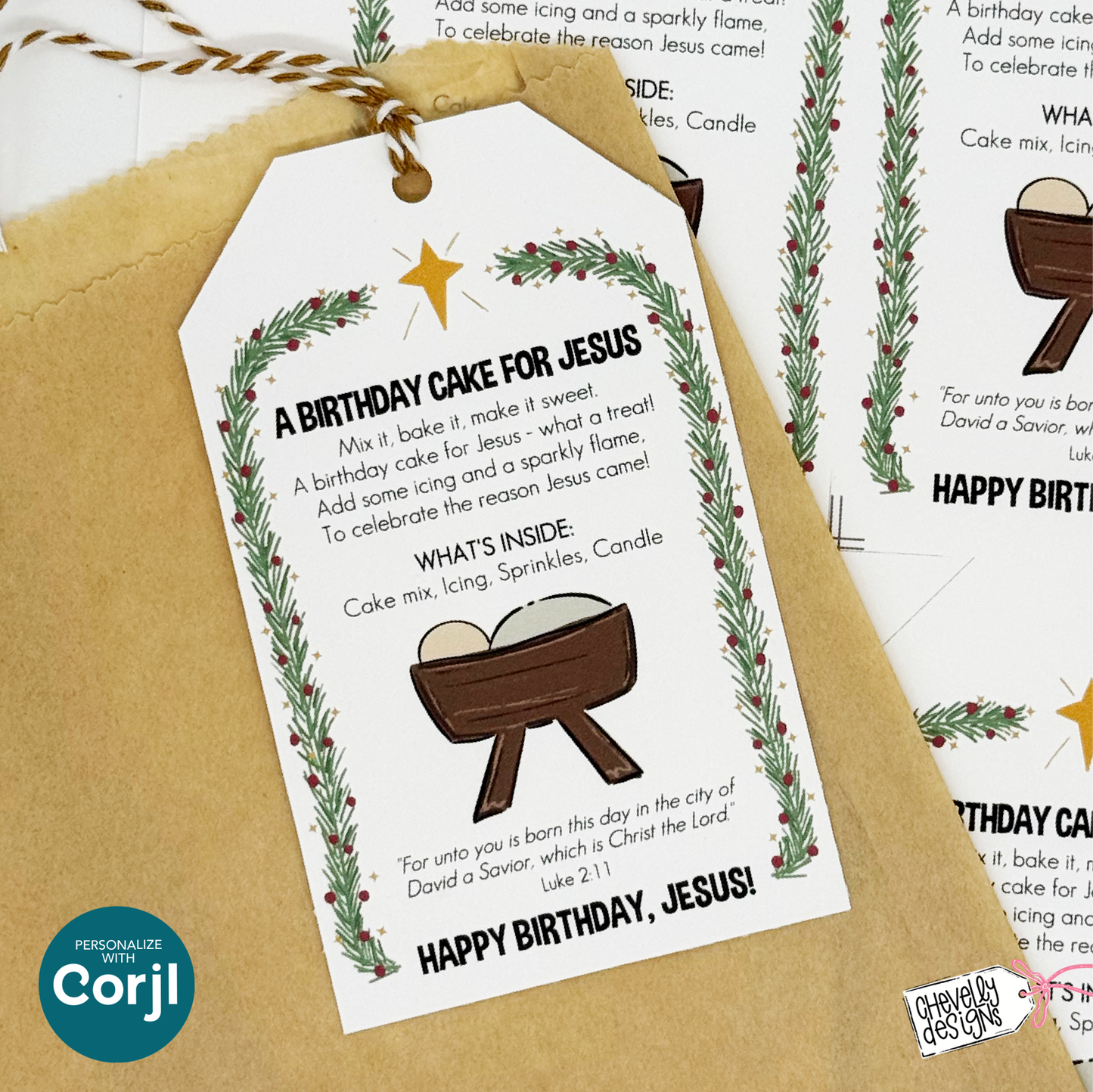 EDITABLE Christmas Gift Tag, Birthday Cake for Jesus, Neighbor, Classroom, Church Gift Idea - Printable Digital File HTX001a