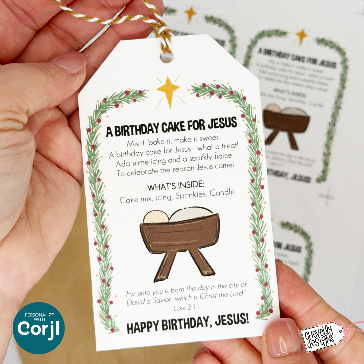 EDITABLE Christmas Gift Tag, Birthday Cake for Jesus, Neighbor, Classroom, Church Gift Idea - Printable Digital File HTX001a