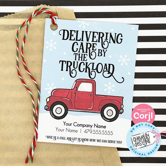 EDITABLE Christmas Referral Gift Tags - Delivering Care - Vintage Truck Healthcare Holiday Labels - Printable, Digital Download