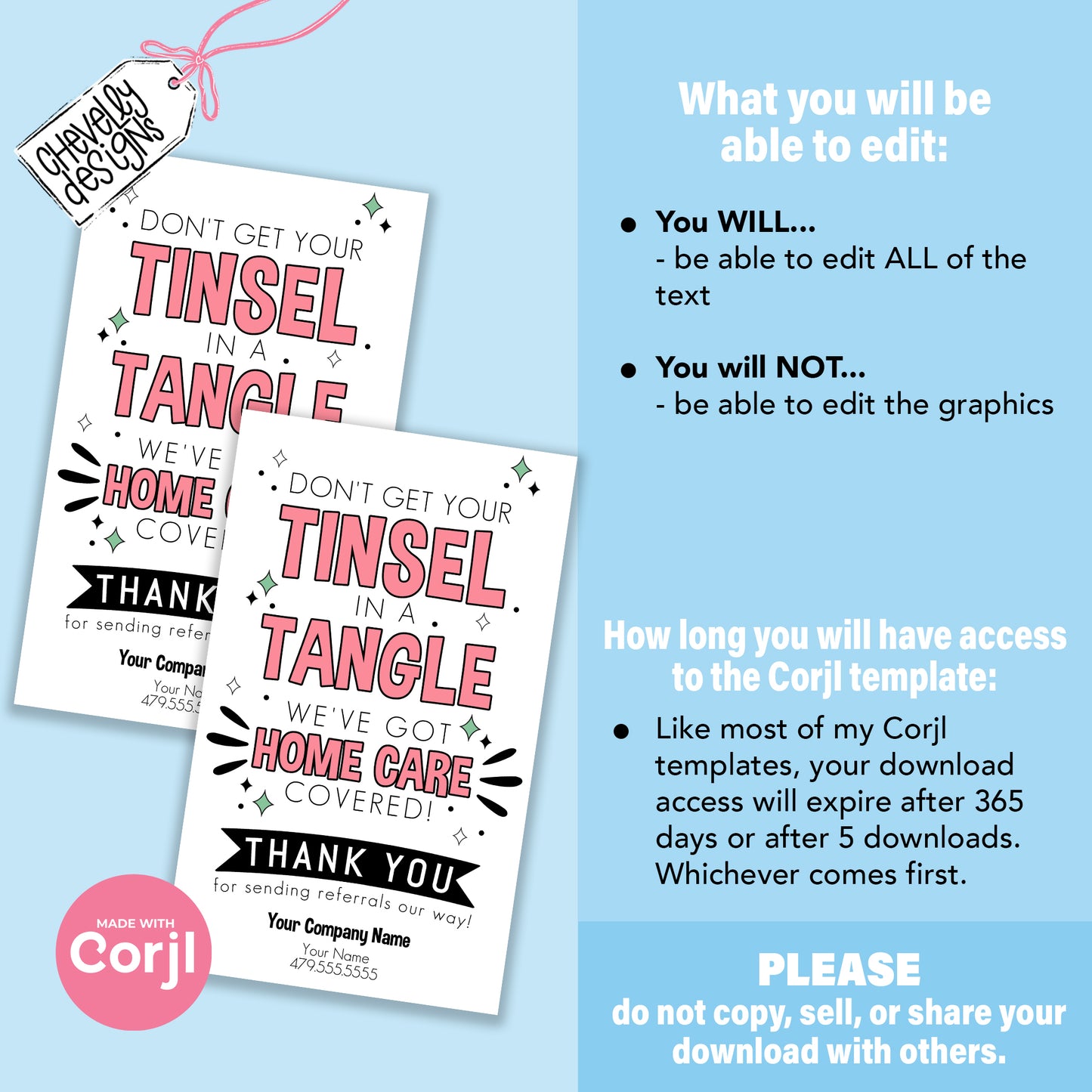 EDITABLE Christmas Referral Gift Tags - Tinsel in a Tangle Home Care Holiday Labels - Printable, Digital Download