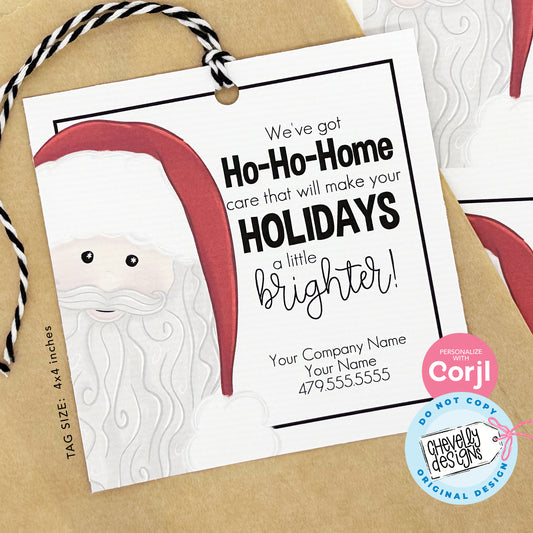 EDITABLE Christmas Referral Gift Tags - Ho Ho Home Care for the Holiday - Printable, Digital Download