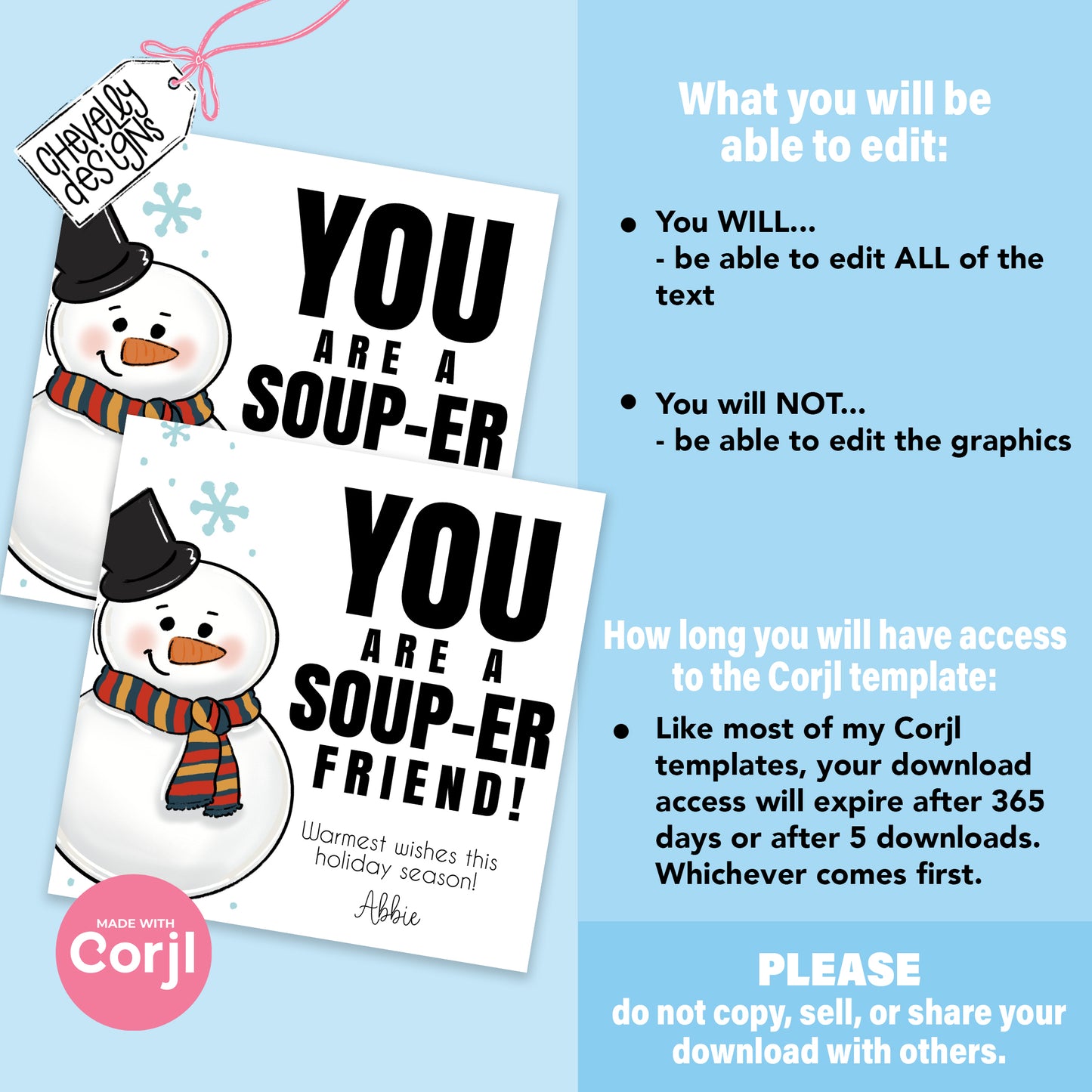 Editable - You are a Soup-er Friend - Christmas Snowman Gift Tags - Printable Digital File