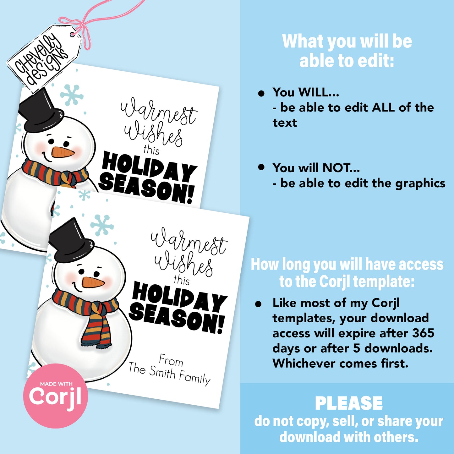 Editable Digital File - Warmest Wishes this Holiday Season - Snowman Gift Tags - Printable