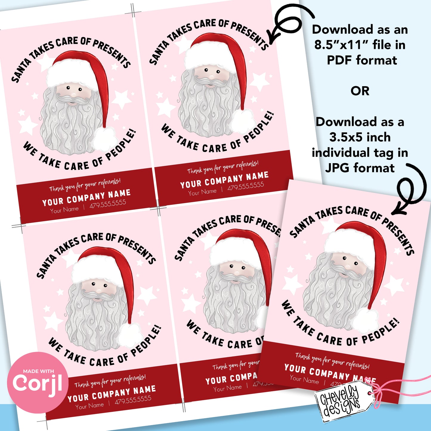 EDITABLE Christmas Referral Gift Tags - Santa Takes Care of Presents, We Take Care of People - Printable, Digital Download