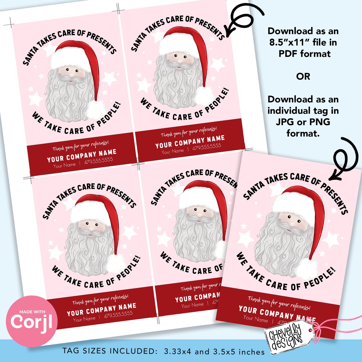EDITABLE Christmas Referral Gift Tags - Santa Takes Care of Presents, We Take Care of People - Printable, Digital Download