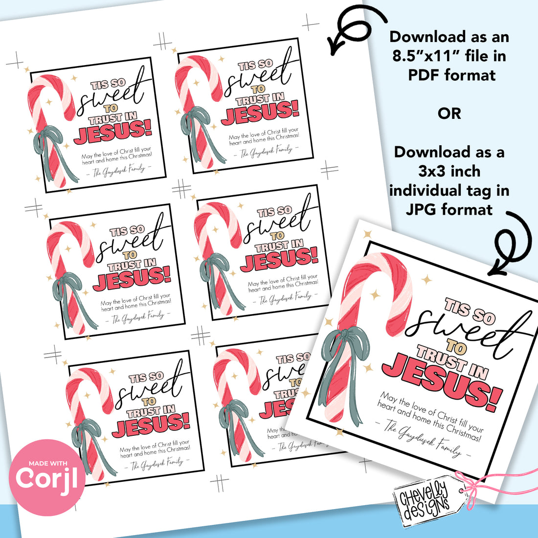 EDITABLE Tis so Sweet to Trust in Jesus Candy Cane Christmas Treat T