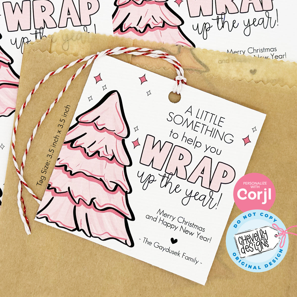 Tags For Wrapping EDITABLE - Wrap Up the Year - Pink Christmas Gift Tags for Wrapping Pa ...