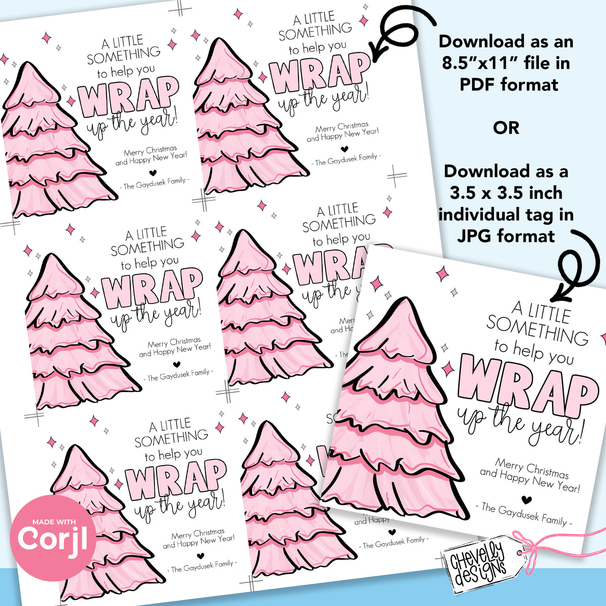 EDITABLE - Wrap Up the Year - Pink Christmas Gift Tags for Wrapping Pa ...