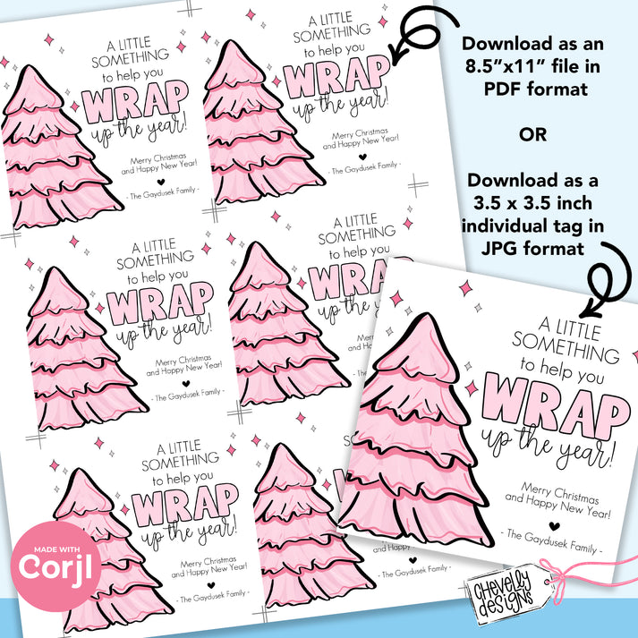 EDITABLE - Wrap Up the Year - Pink Christmas Gift Tags for Wrapping Pa ...