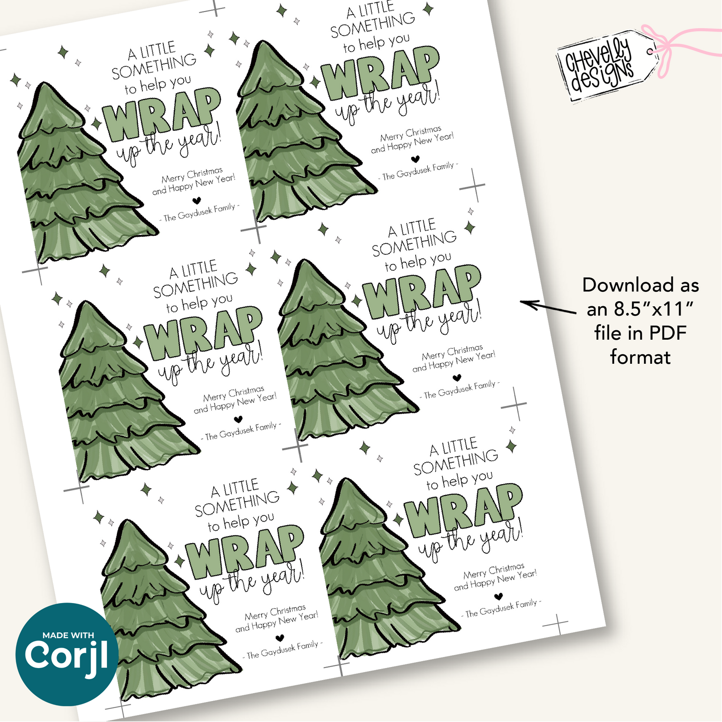 EDITABLE - Wrap Up the Year - Christmas Gift Tags for Wrapping Paper - Printable Digital File - HTX011a